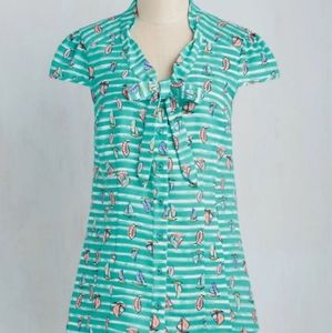 ModCloth Cap Sleeve Sailboat Print Top Medium